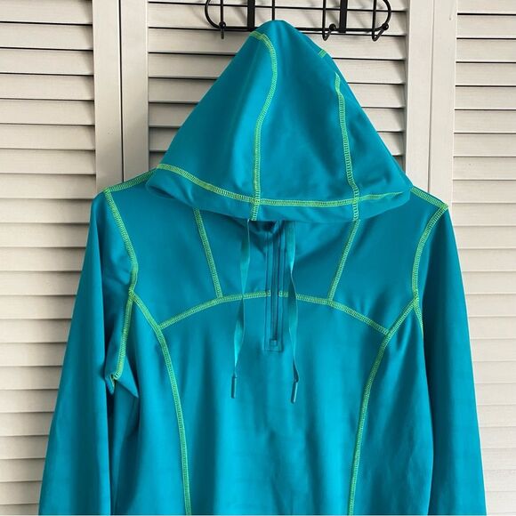 Kirkland Women's Size M Hooded Pullover Top Hiking Active Teal Blue Zip Pockets - Picture 4 of 16